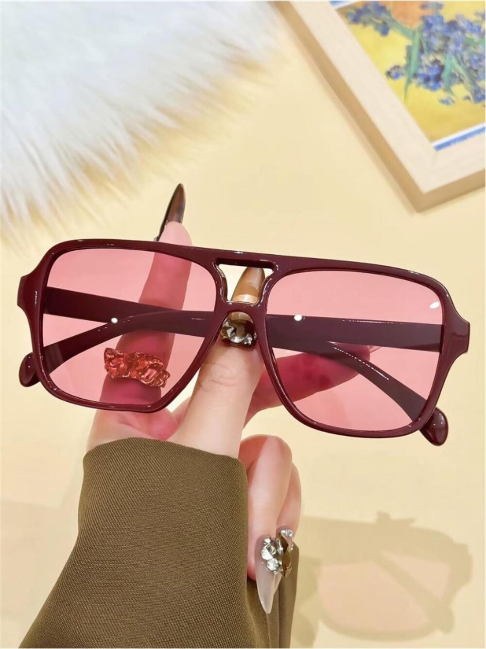 Retro Red Double-Beam Sunglasses - Picture 2 of 4